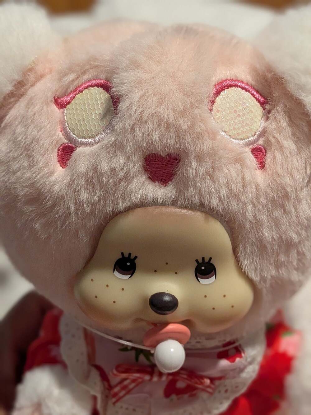 Sekiguchi Chimutan Pink Bunny Plush Doll with Pacifier and Strawberry Dress - Picture 5 of 8